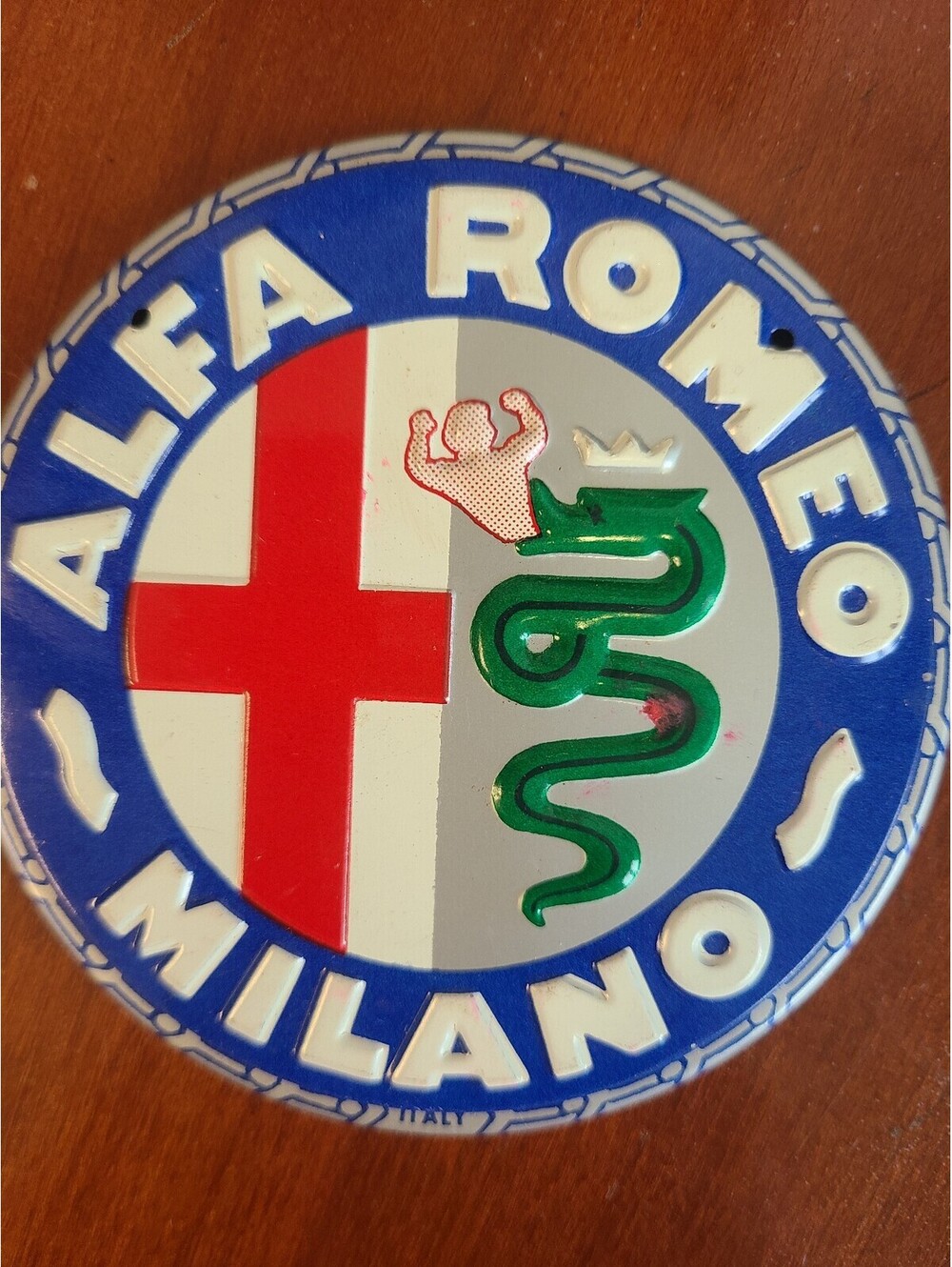 Alfa Romeo Milano Vintage Metal Logo Badge Embossed EUC